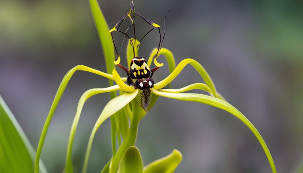Brassia orchid mimicking a spider to attract pollinators