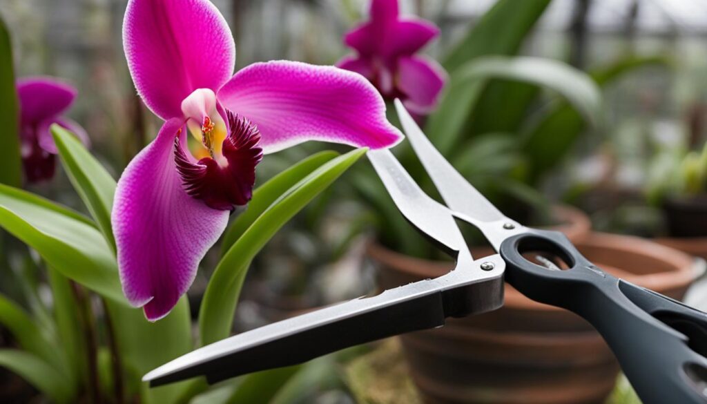 Laelia orchid pruning