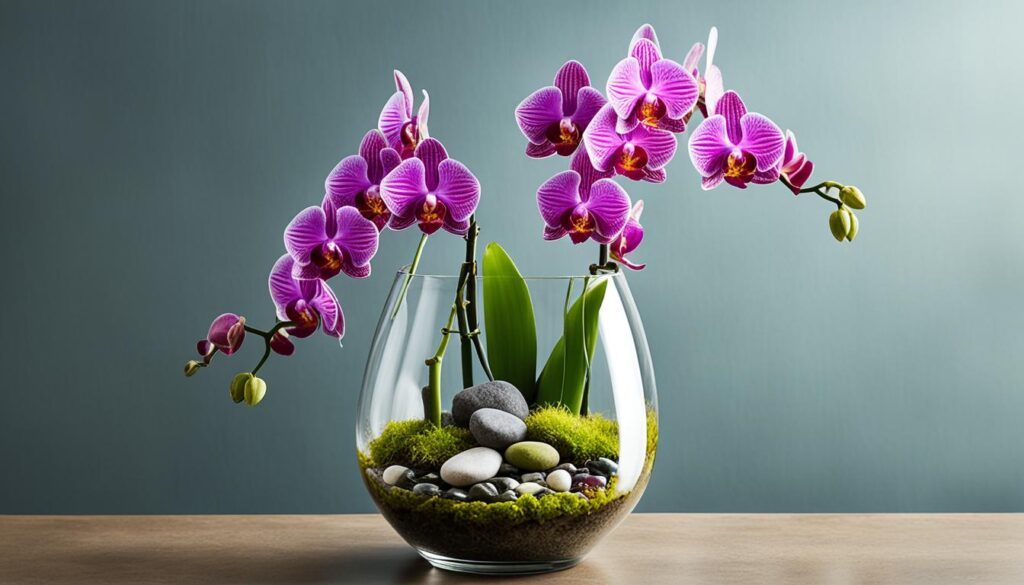 Decorative Orchid Display in Glass Vase