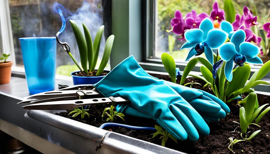 Sterilizing repotting tools for orchid health
